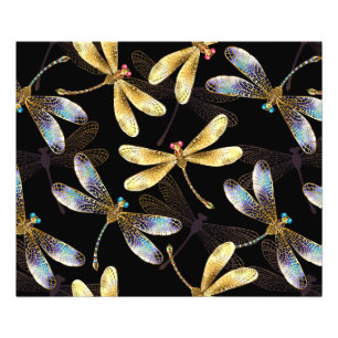 Seamless Pattern with Golden Dragonflies Photo Print
