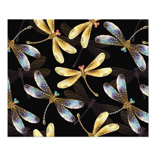 Seamless Pattern with Golden Dragonflies Photo Print (Front)