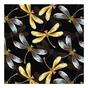 Seamless Pattern with Golden Dragonflies Photo Print