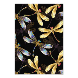 Seamless Pattern with Golden Dragonflies Photo Print