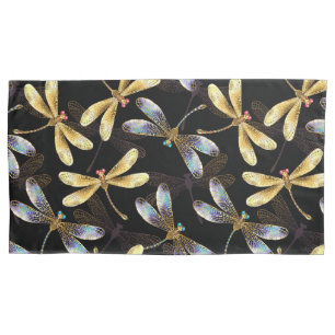 Seamless Pattern with Golden Dragonflies Pillowcase