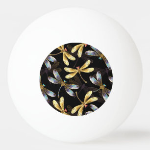 Seamless Pattern with Golden Dragonflies Ping Pong Ball