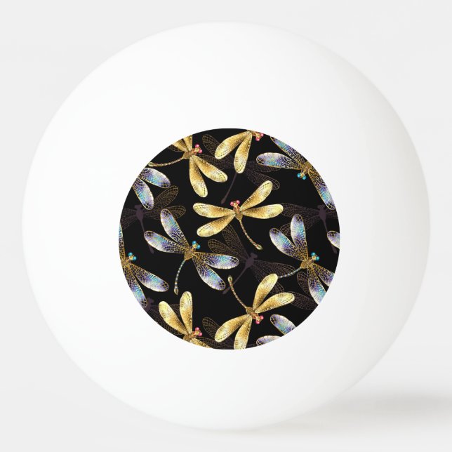 Seamless Pattern with Golden Dragonflies Ping Pong Ball (Front)