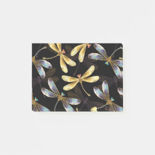 Seamless Pattern with Golden Dragonflies Post-it Notes