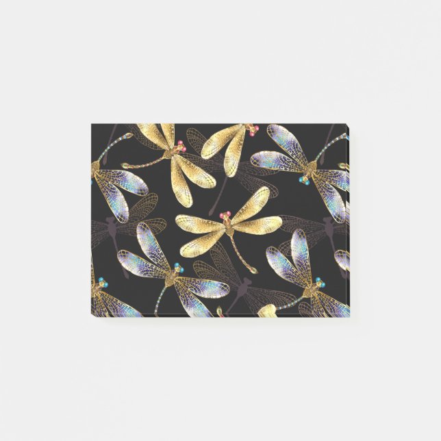 Seamless Pattern with Golden Dragonflies Post-it Notes (Front)