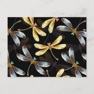 Seamless Pattern with Golden Dragonflies Postcard