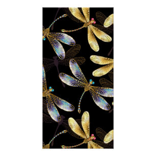 Seamless Pattern with Golden Dragonflies Poster