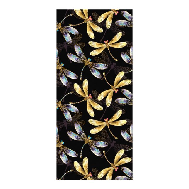 Seamless Pattern with Golden Dragonflies Rack Card (Front)
