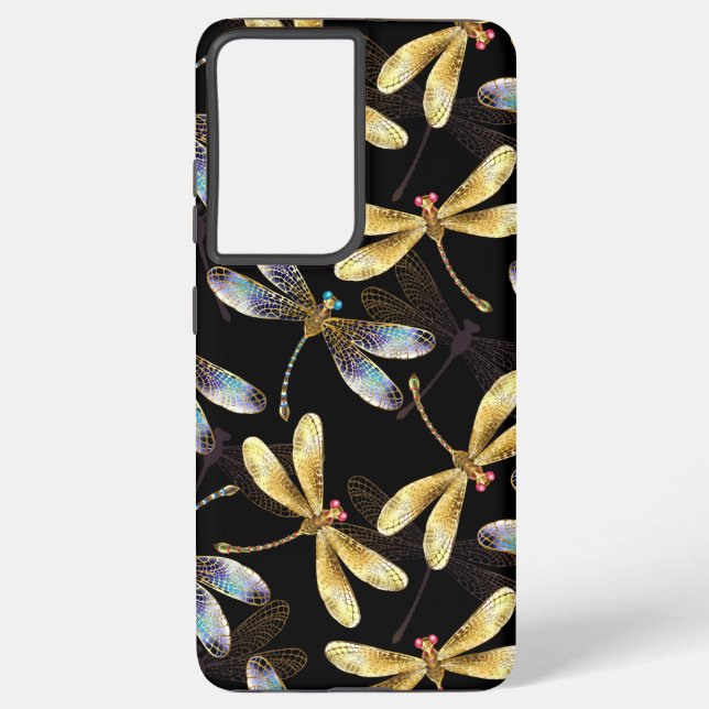 Seamless Pattern with Golden Dragonflies Samsung Galaxy S21 Ultra Case (Back)
