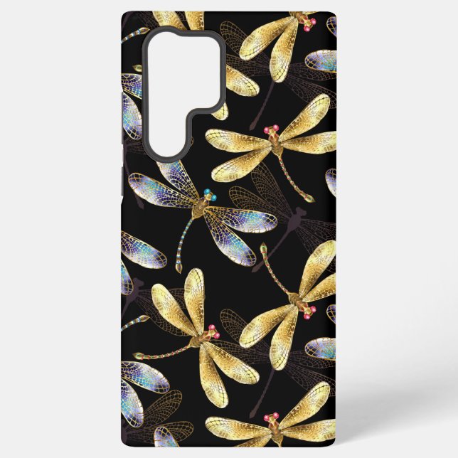 Seamless Pattern with Golden Dragonflies Samsung Galaxy S22 Ultra Case (Back)