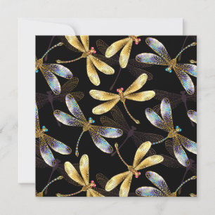 Seamless Pattern with Golden Dragonflies Save The Date