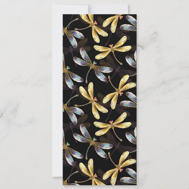 Seamless Pattern with Golden Dragonflies Save The Date (Front)