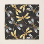 Seamless Pattern with Golden Dragonflies Scarf<br><div class="desc">Seamless pattern with gold,  jewellery,  shiny dragonflies with detailed,  sparkling wings on black background. Gold dragonfly.</div>