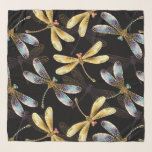 Seamless Pattern with Golden Dragonflies Scarf<br><div class="desc">Seamless pattern with gold,  jewellery,  shiny dragonflies with detailed,  sparkling wings on black background. Gold dragonfly.</div>