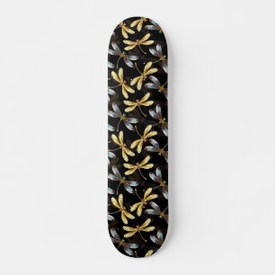 Seamless Pattern with Golden Dragonflies Skateboard