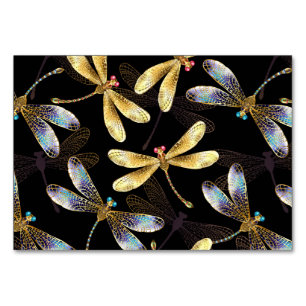 Seamless Pattern with Golden Dragonflies Table Number
