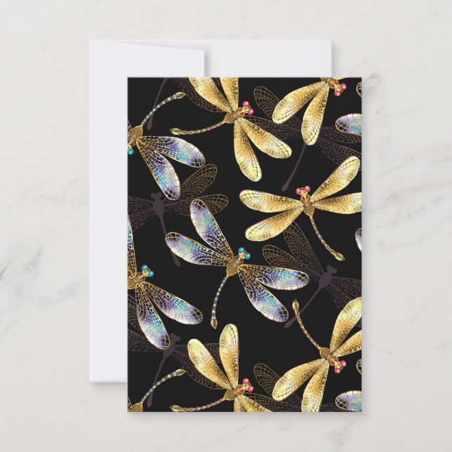 Seamless Pattern with Golden Dragonflies Thank You Card (Front)