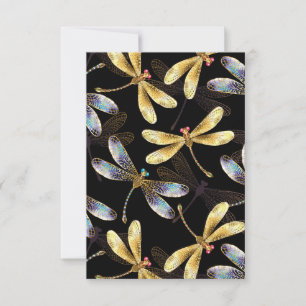 Seamless Pattern with Golden Dragonflies Thank You Card