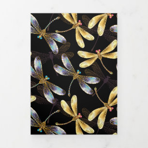 Seamless Pattern with Golden Dragonflies Tri-Fold Announcement
