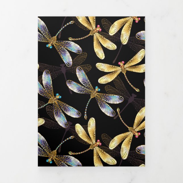 Seamless Pattern with Golden Dragonflies Tri-Fold Announcement (Cover)