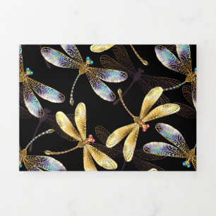 Seamless Pattern with Golden Dragonflies Tri-Fold Announcement