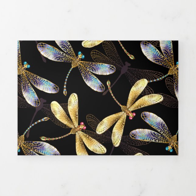Seamless Pattern with Golden Dragonflies Tri-Fold Announcement (Cover)