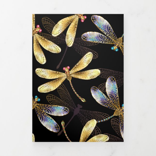 Seamless Pattern with Golden Dragonflies Tri-Fold Holiday Card (Cover)