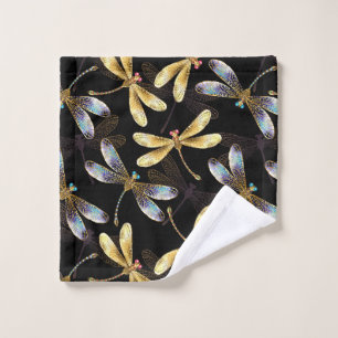 Seamless Pattern with Golden Dragonflies Wash Cloth