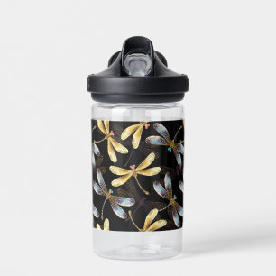 Seamless Pattern with Golden Dragonflies Water Bottle