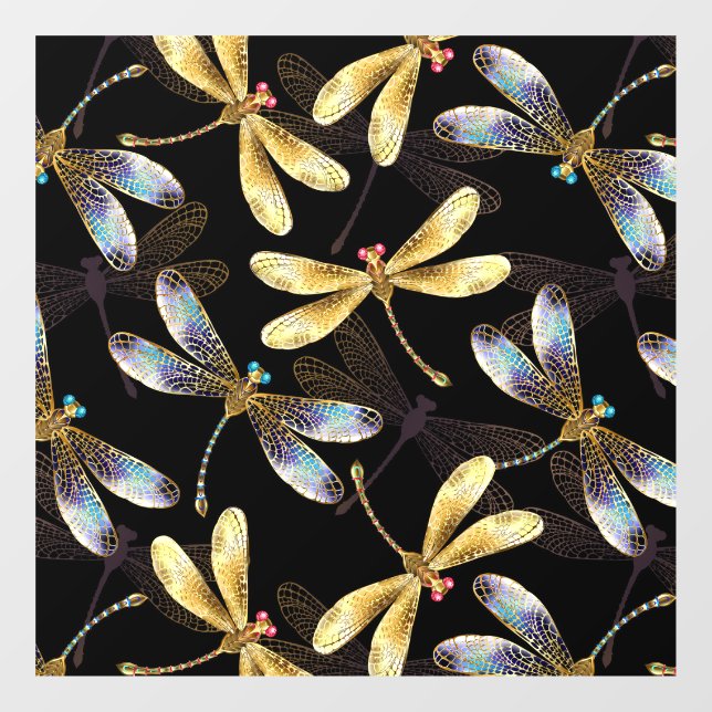 Seamless Pattern with Golden Dragonflies Window Cling (Sheet)
