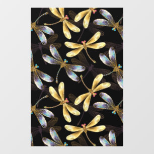 Seamless Pattern with Golden Dragonflies Window Cling