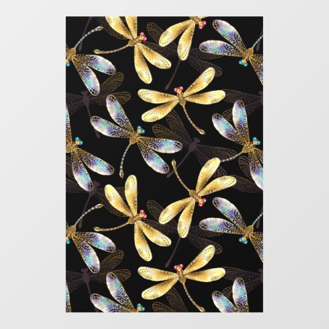 Seamless Pattern with Golden Dragonflies Window Cling (Sheet)