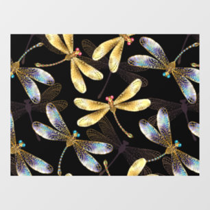 Seamless Pattern with Golden Dragonflies Window Cling