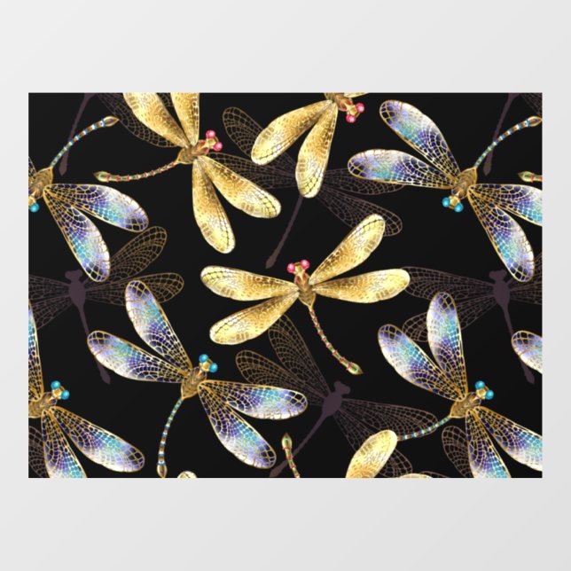 Seamless Pattern with Golden Dragonflies Window Cling (Sheet)