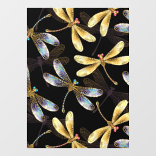 Seamless Pattern with Golden Dragonflies Window Cling