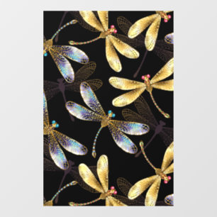 Seamless Pattern with Golden Dragonflies Window Cling