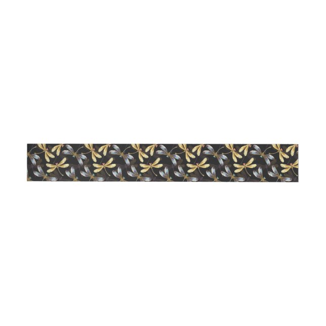 Seamless Pattern with Golden Dragonflies Wraparound Address Label (Individual)