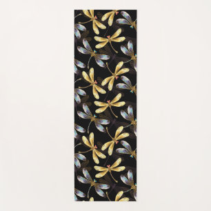 Seamless Pattern with Golden Dragonflies Yoga Mat