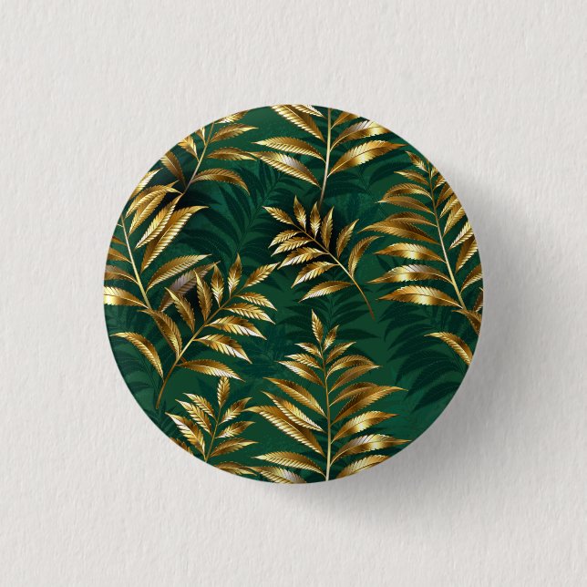 Seamless pattern with golden ferns 1 inch round button (Front)