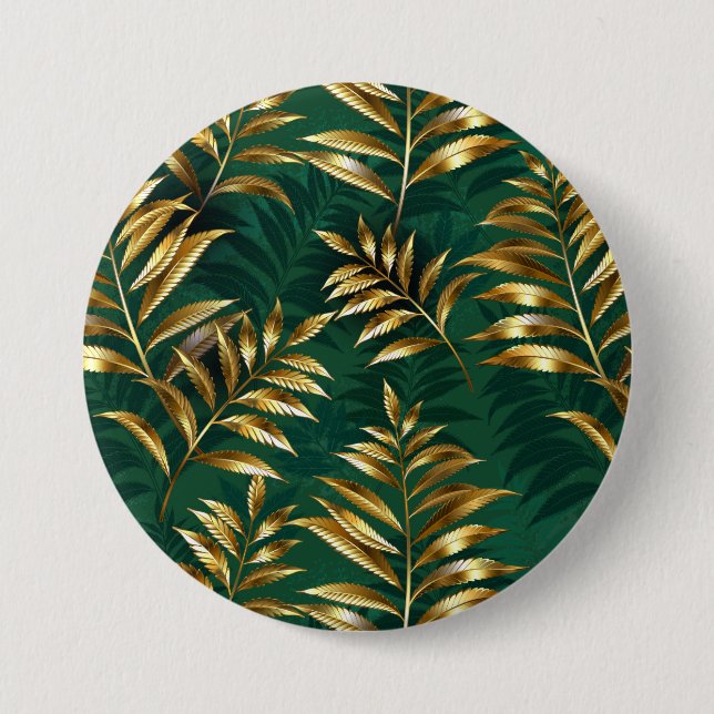 Seamless pattern with golden ferns 3 inch round button (Front)