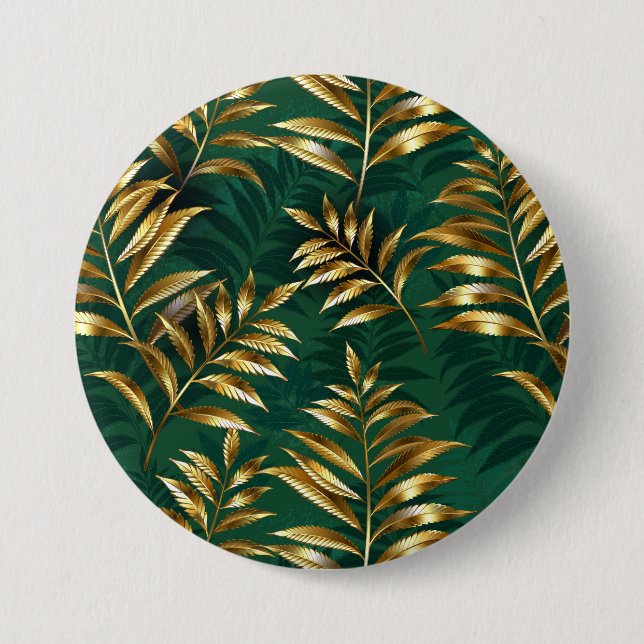 Seamless pattern with golden ferns 3 inch round button (Front)