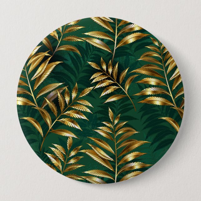 Seamless pattern with golden ferns 4 inch round button (Front)