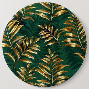 Seamless pattern with golden ferns 6 inch round button