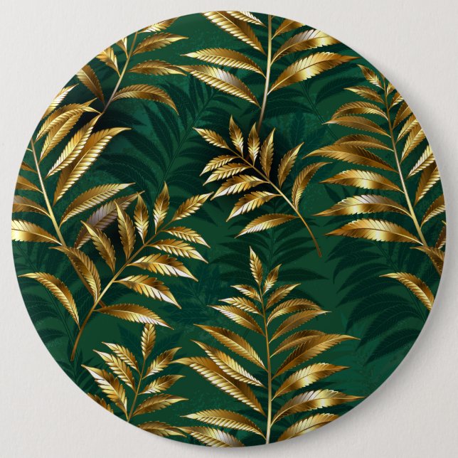 Seamless pattern with golden ferns 6 inch round button (Front)