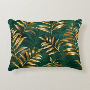 Seamless pattern with golden ferns accent pillow