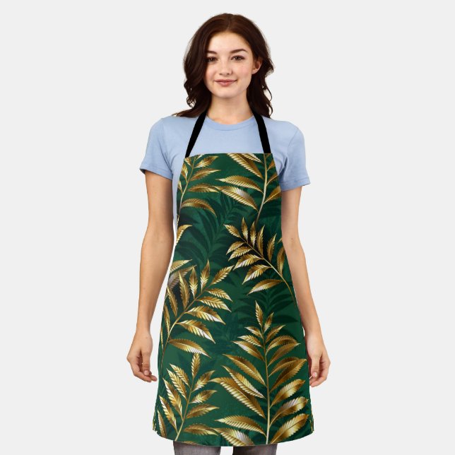 Seamless pattern with golden ferns apron (Worn)