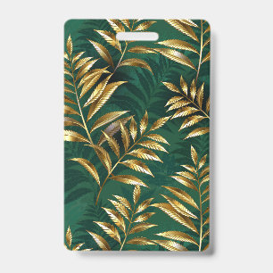 Seamless pattern with golden ferns badge