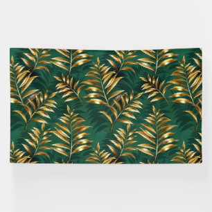 Seamless pattern with golden ferns banner