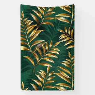 Seamless pattern with golden ferns banner