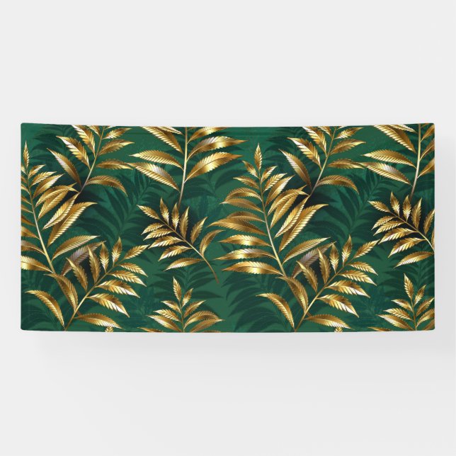 Seamless pattern with golden ferns banner (Horizontal)